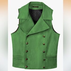 Green Mens Suit Suede Double Breasted Vest Classic Tuxedo Tux Waistcoat